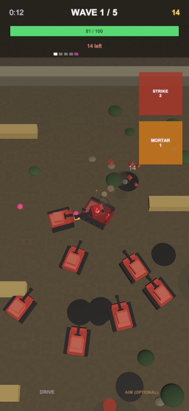 Steel Survivor gameplay, a tank surrounded by enemy armour